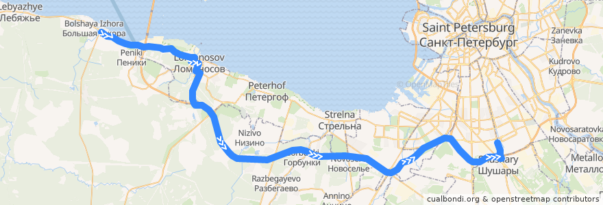 Mapa del recorrido Автобус № 403: Большая Ижора => cтанция метро «Купчино» de la línea  en Oblast de Léningrad.