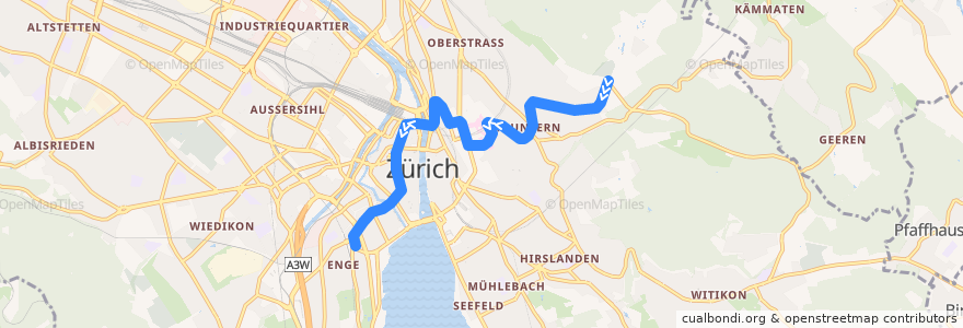 Mapa del recorrido Tram 6: Zoo → Bahnhof Enge de la línea  en Zürich.