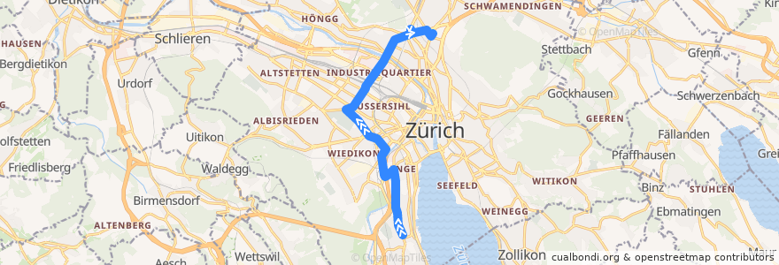 Mapa del recorrido Bus 72: Zürich, Morgental → Milchbuck de la línea  en Zúrich.