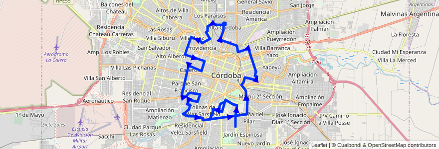 Mapa del recorrido 501 de la línea Circunvalacion en Córdoba.