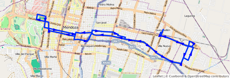 Mapa del recorrido 51 - Bº Santa Ana - Parque - Shopping  de la línea G05 en 门多萨省.