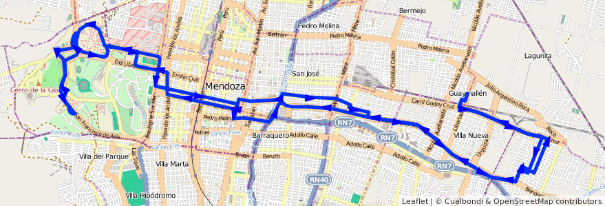 Mapa del recorrido 51 - Bº Santa Ana - U.N.C - Liceo Agricola - E.G.B. de la línea G05 en Mendoza.