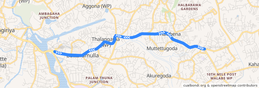 Mapa del recorrido 190 Meegoda Pettah de la línea  en Colombo District.