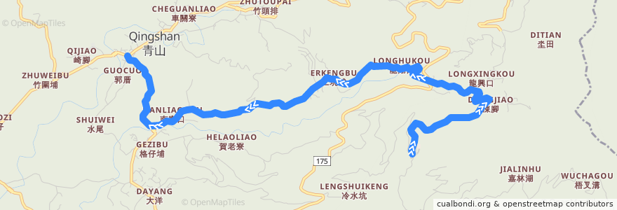 Mapa del recorrido 黃7(延駛仙公廟_返程) de la línea  en Distretto di Dongshan.