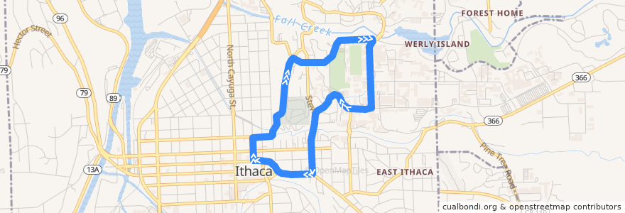 Mapa del recorrido TCAT 10 Cornell - Commons Shuttle de la línea  en Ithaca.