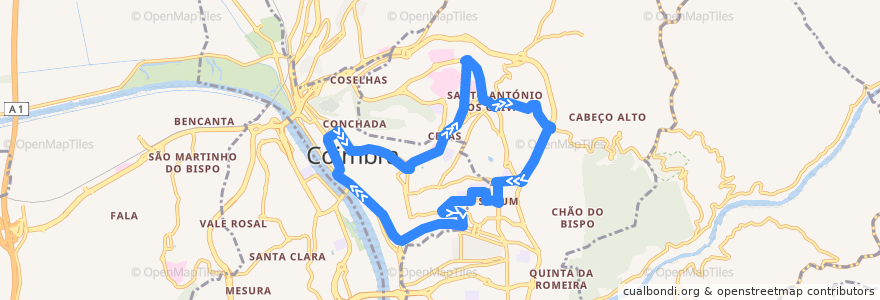 Mapa del recorrido 7: Arnado => Celas => Tovim => Solum => Arnado de la línea  en Coïmbre.