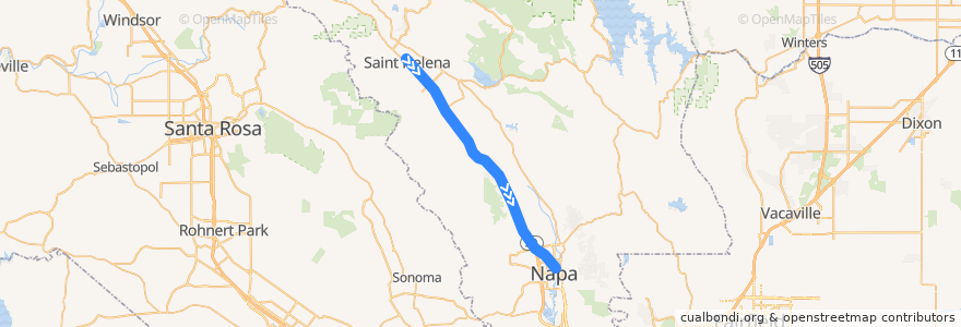 Mapa del recorrido Napa Valley Wine Train de la línea  en Napa County.
