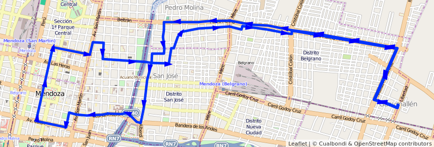 Mapa del recorrido 52 - San Lorenzo de la línea G05 en メンドーサ州.