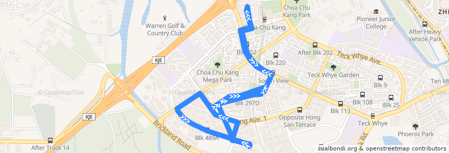 Mapa del recorrido Svc 301 (Choa Chu Kang Interchange => Choa Chu Kang Interchange) de la línea  en 西南区.