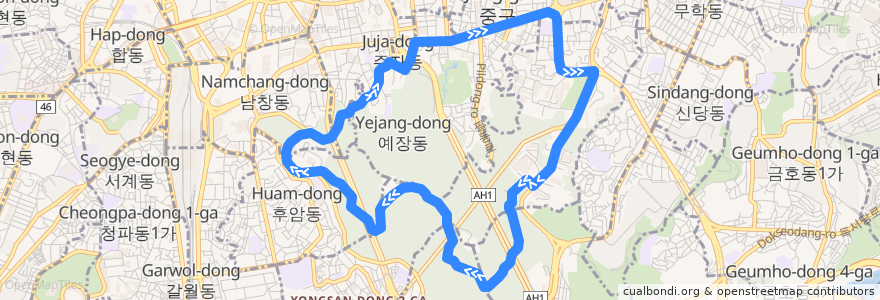 Mapa del recorrido 서울 시내버스 02 de la línea  en 중구.