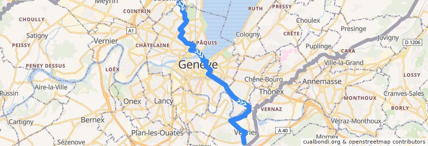 Mapa del recorrido Bus 8: OMS → Veyrier-Tournettes de la línea  en Genève.