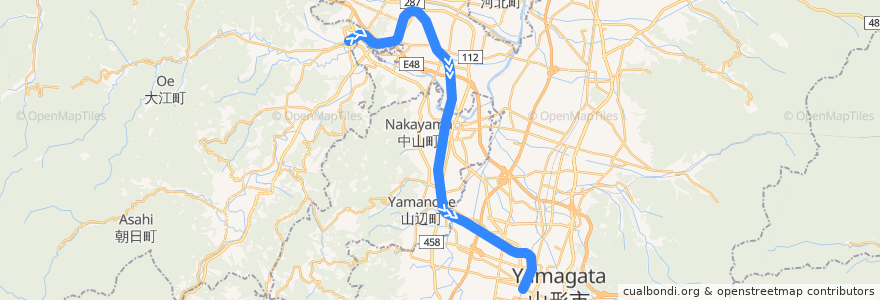 Mapa del recorrido JR左沢線 de la línea  en Präfektur Yamagata.