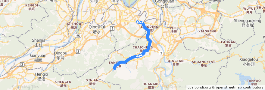 Mapa del recorrido 新北市 橘1 錦鏽-捷運景安站 (返程) de la línea  en Nuova Taipei.