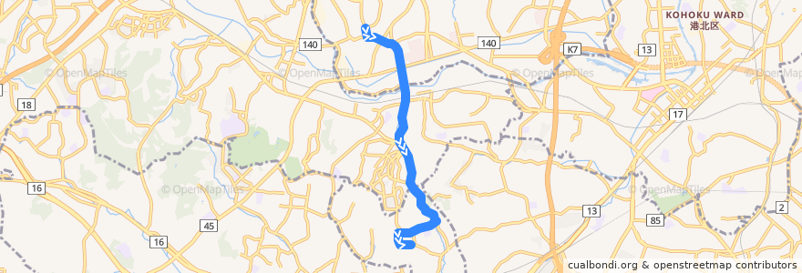 Mapa del recorrido 124系統　石橋⇒笹山団地中央 de la línea  en Yokohama.