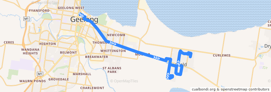 Mapa del recorrido Bus 32: Geelong Station => Leopold de la línea  en City of Greater Geelong.