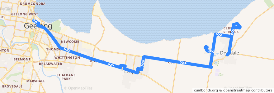 Mapa del recorrido Bus 61: Geelong Station => Clifton Springs => Drysdale de la línea  en City of Greater Geelong.