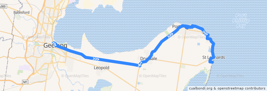 Mapa del recorrido Bus 60: Geelong Station => Portarlington => St Leonards de la línea  en City of Greater Geelong.