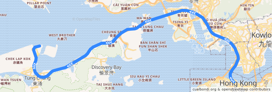 Mapa del recorrido 機場快綫 Airport Express (往機場 to Airport) de la línea  en 香港 Hong Kong.