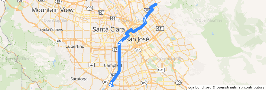 Mapa del recorrido VTA 61: Good Samaritan Hospital => Bascom & Camden => Berryessa BART => Sierra & Piedmont de la línea  en San Jose.