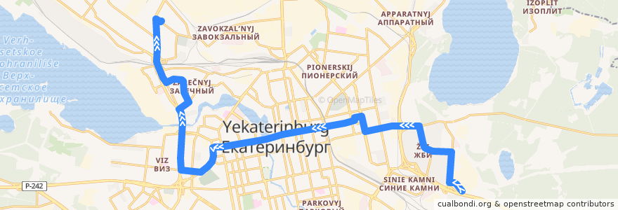 Mapa del recorrido Автобус 61. ТЦ "Сибирский тракт" - Пехотинцев de la línea  en городской округ Екатеринбург.