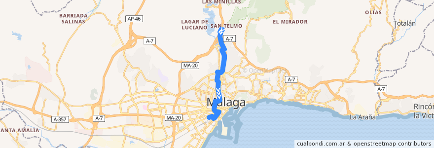 Mapa del recorrido Línea 91 de la línea  en Málaga-Costa del Sol.