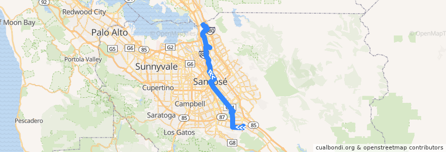 Mapa del recorrido VTA 66: Kaiser San Jose => Dixon Landing de la línea  en Santa Clara County.