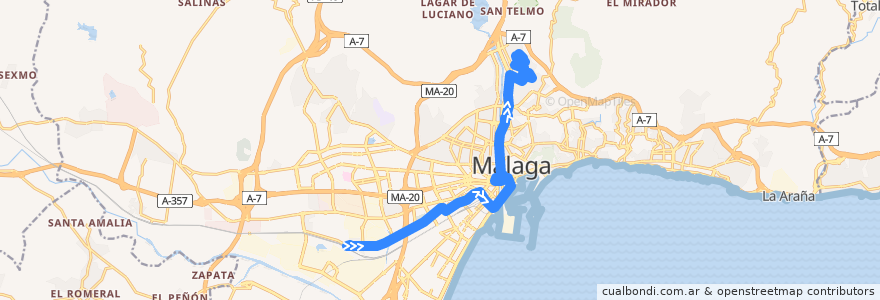 Mapa del recorrido Línea 20 de la línea  en Málaga-Costa del Sol.