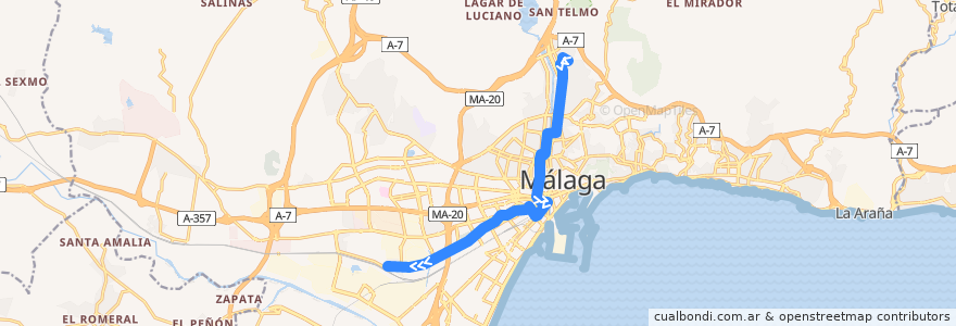 Mapa del recorrido Línea 20 de la línea  en Málaga.