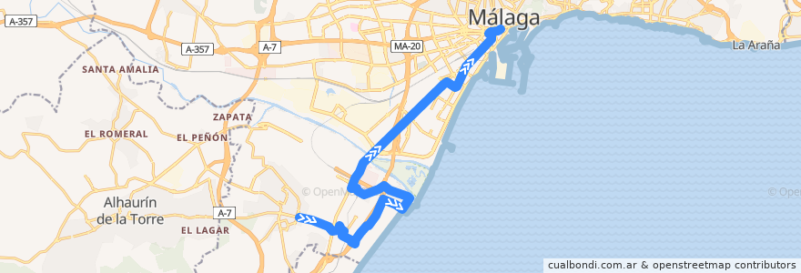 Mapa del recorrido Línea 5 de la línea  en Málaga.