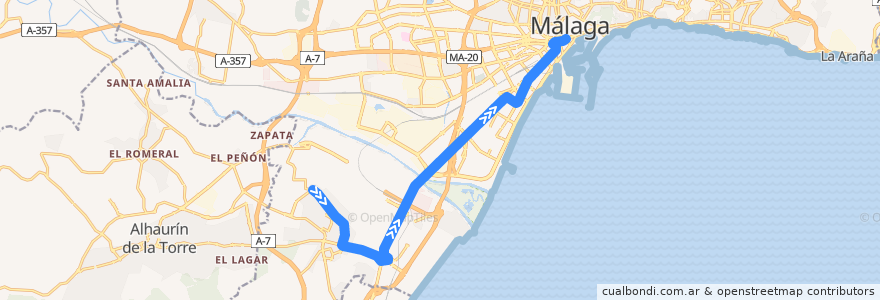 Mapa del recorrido Línea 9 de la línea  en Málaga-Costa del Sol.