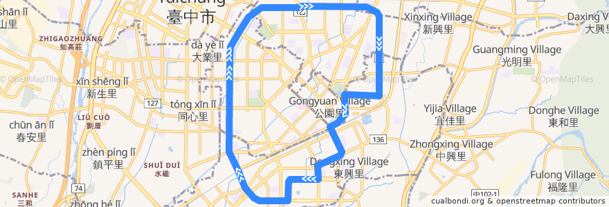 Mapa del recorrido 52路 (往中興大學_右環) de la línea  en 臺中市.