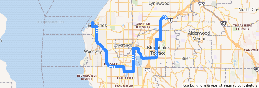 Mapa del recorrido Community Transit Route 130 (to Edmonds) de la línea  en Washington.