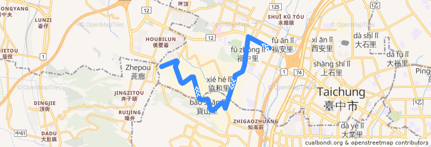 Mapa del recorrido 351路 (往統聯轉運站_返程) de la línea  en 西屯區.