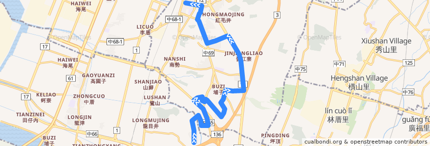 Mapa del recorrido 353路 (往沙鹿) de la línea  en 臺中市.