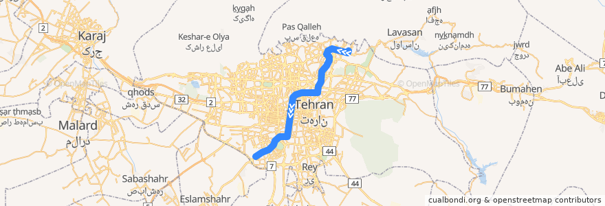 Mapa del recorrido خط ٣ de la línea  en شهر تهران.