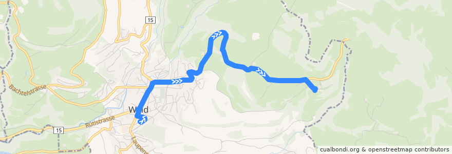 Mapa del recorrido Bus 892: Wald ZH, Bahnhof => Wald ZH, Rehazentrum de la línea  en Wald (ZH).