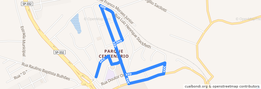 Mapa del recorrido TERMINAL CECAP – TERMINAL CENTRAL VIA TERMINAL HORTOLÂNDIA de la línea  en Jundiaí.