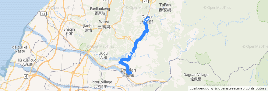 Mapa del recorrido 5655 大湖→卓蘭(經八份) de la línea  en 苗栗縣.