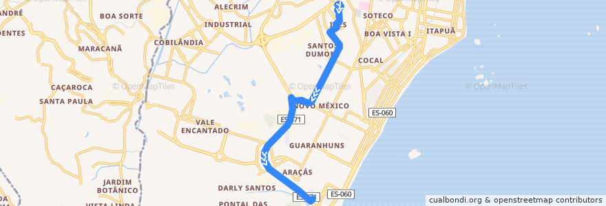 Mapa del recorrido 603 Terminal Ibes / Terminal Itaparica via Jardim Colorado de la línea  en Vila Velha.