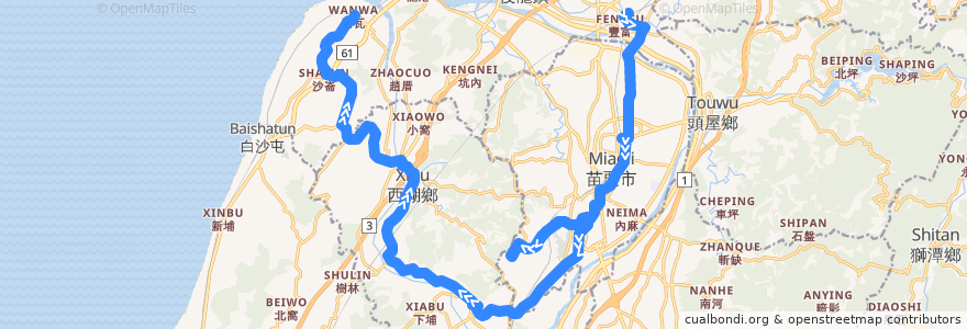 Mapa del recorrido 5815 高鐵苗栗站→彎瓦(經五湖) de la línea  en 苗栗縣.