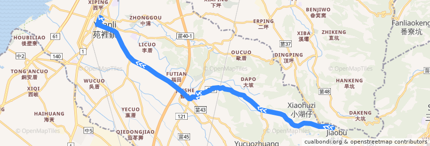 Mapa del recorrido 5819 苑裡→觀音廟(經蕉埔) de la línea  en 苑裡鎮.