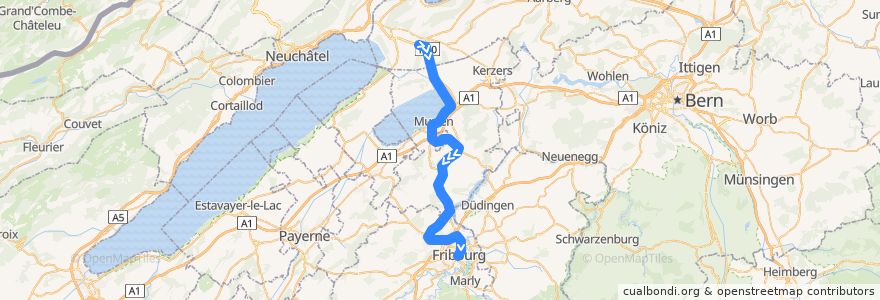 Mapa del recorrido S21: Ins => Fribourg de la línea  en Fribourg/Freiburg.