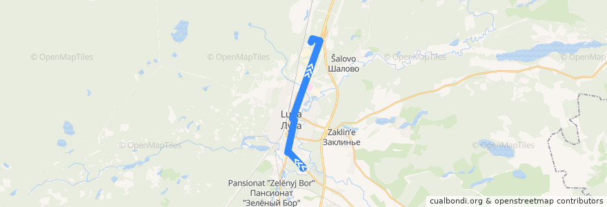 Mapa del recorrido Автобус № 1: ПТУ => Лужское АТП de la línea  en Лужское городское поселение.