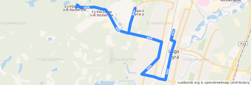 Mapa del recorrido Автобус № 2: автовокзал => ЦАОК de la línea  en Лужское городское поселение.