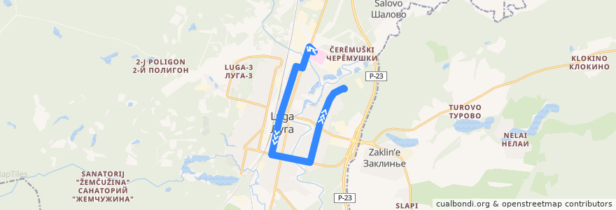 Mapa del recorrido Автобус № 3: ЦРБ => Завод "Темп" de la línea  en Лужское городское поселение.