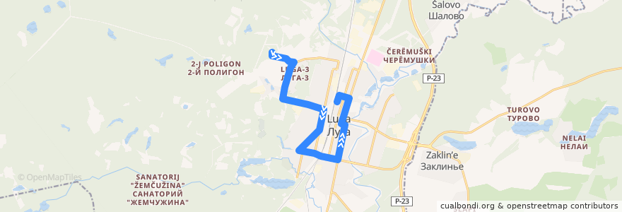 Mapa del recorrido Автобус № 7: ЦАОК, гостиница => автовокзал de la línea  en Лужское городское поселение.