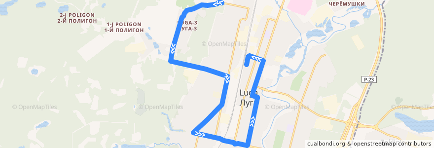 Mapa del recorrido Автобус № 8: цветочное хозяйство => автовокзал de la línea  en Лужское городское поселение.