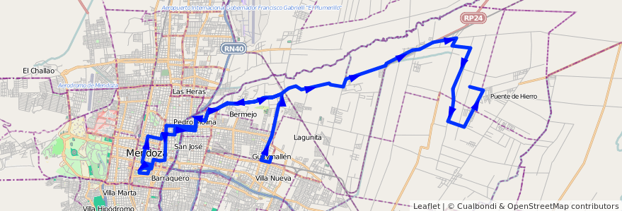 Mapa del recorrido 54 - Bermejo - Algarrobal - Casa de Gob. - Colonia Molina de la línea G05 en メンドーサ州.