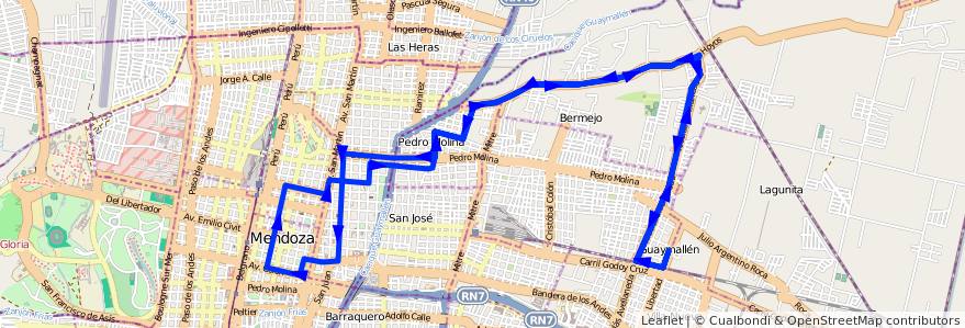 Mapa del recorrido 54 - Bermejo - Control de la línea G05 en 门多萨省.