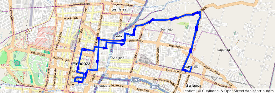 Mapa del recorrido 54 - Bermeno - Casa de Gob. - Control de la línea G05 en 门多萨省.